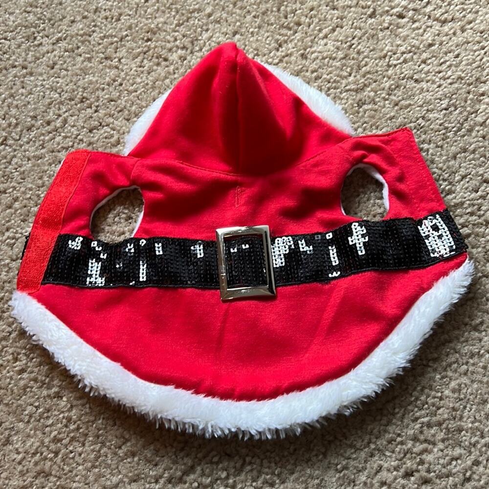 Santa Clause Hood Red Dog Small Coat / Outfit with sequin belt size small